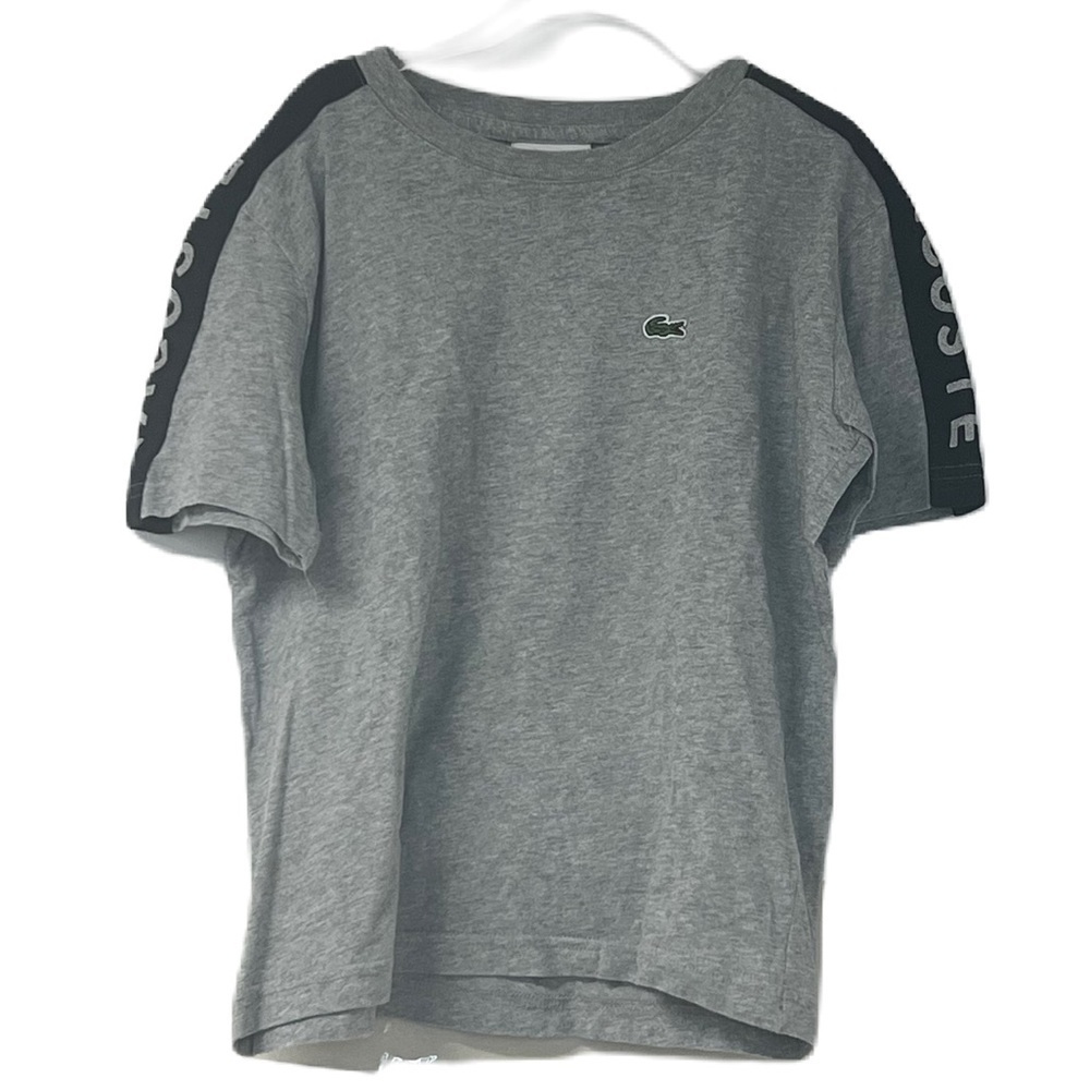 Lacoste Boys sz 8 Gray Crewneck Short Sleeve Logo Stripe Spring Summer Prep Tee